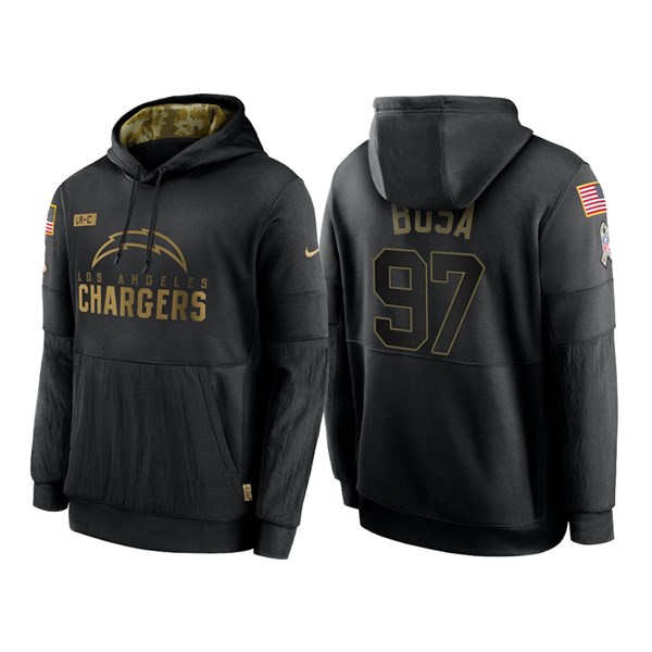 Men's Los Angeles Chargers Black #97 Joey Bosa NFL 2020 Salute To Service Sideline Performance Pullover Hoodie